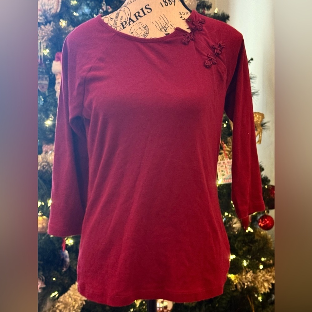 Lauren Ralph Lauren Vintage 3/4 Length Sleeve 100% Cotton Top Red Jersey Knit